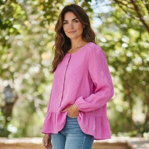 NWT Dylan Pink Linen Peplum Top Size Small
